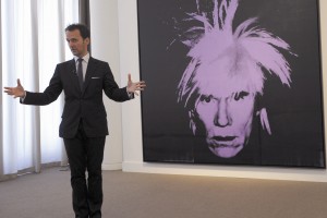Tobias Meyer talks about "Self Portrait" by Andy Warhol  during a press preview  April 30, 2010 at Sotheby's New York for their spring sales of Impressionist and Modern Art to be held May 5 and 6.  AFP PHOTO /TIMOTHY A. CLARY (Photo credit should read TIMOTHY A. CLARY/AFP/Getty Images)
